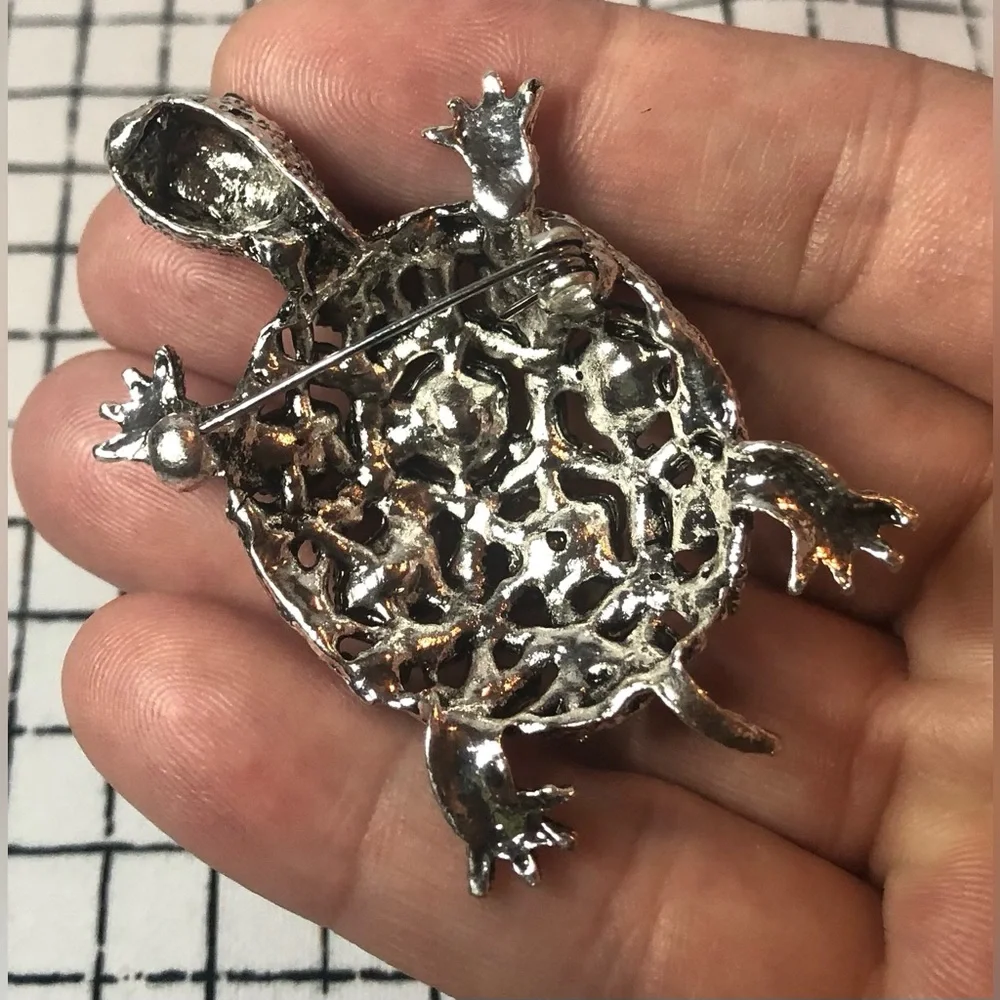 Rhinestone Turtle Brooch Green + Pink - Picture 4 of 4